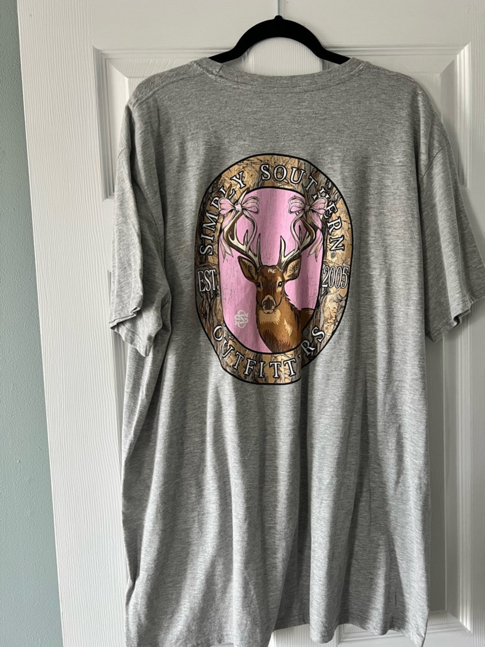 Simply Southern Gray Short Sleeve Tee with Pink Deer Graphic